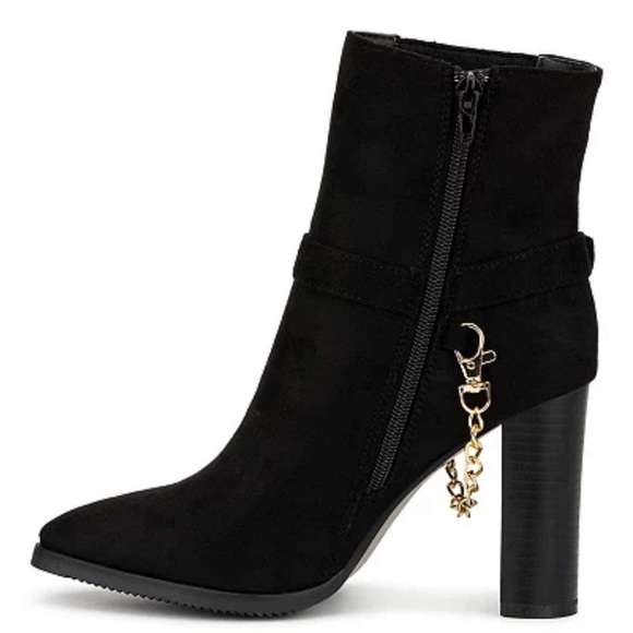 New York & Company Fallon Heeled Ankle Boots Size 10 Black w/ Gold Chain Detail - Picture 2 of 7